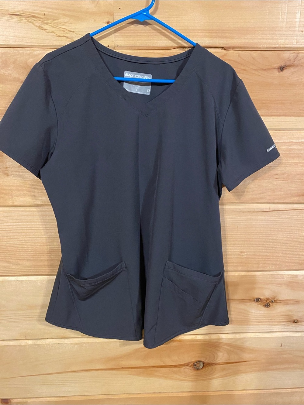 $12-Skechers Women's Dark gray Short Sleeve V-Neck Scrub Top